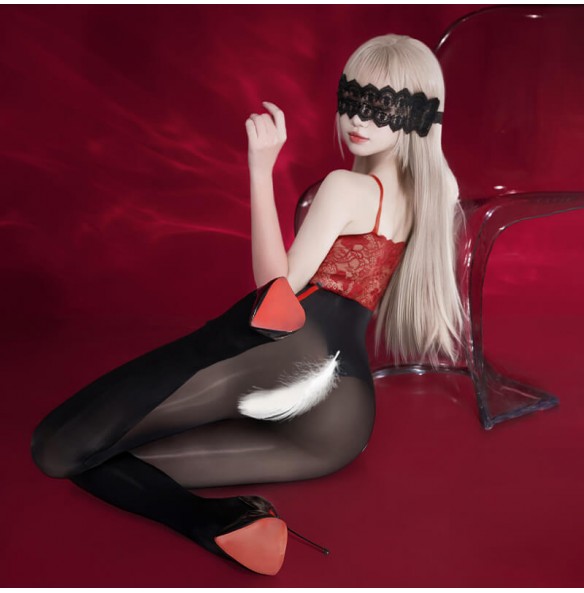 FEE ET MOI - Lace Bandeau Sheer Glossy Bodystocking (Red - Black) FEE ET MOI - Lace Bandeau Sheer Glossy Bodystocking (Red - Black)